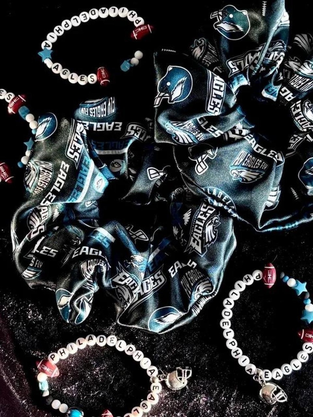 Philadelphia Eagles Satin Scrunchie Teal & Black Football Team Accessories Cute